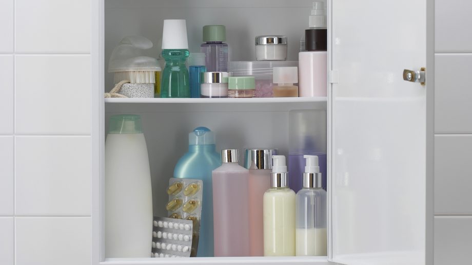 Skincare Products in Cupboard