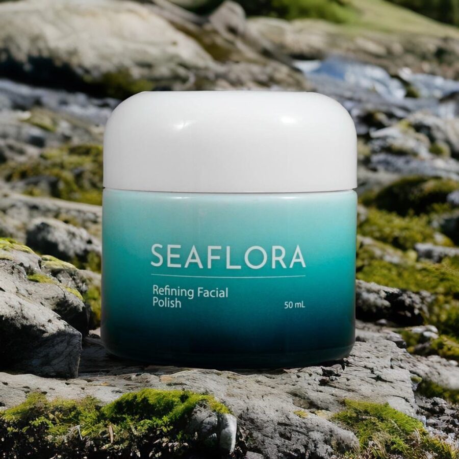 Natural facial exfoliator with nourishing oils, organic seaweed, and sea mud