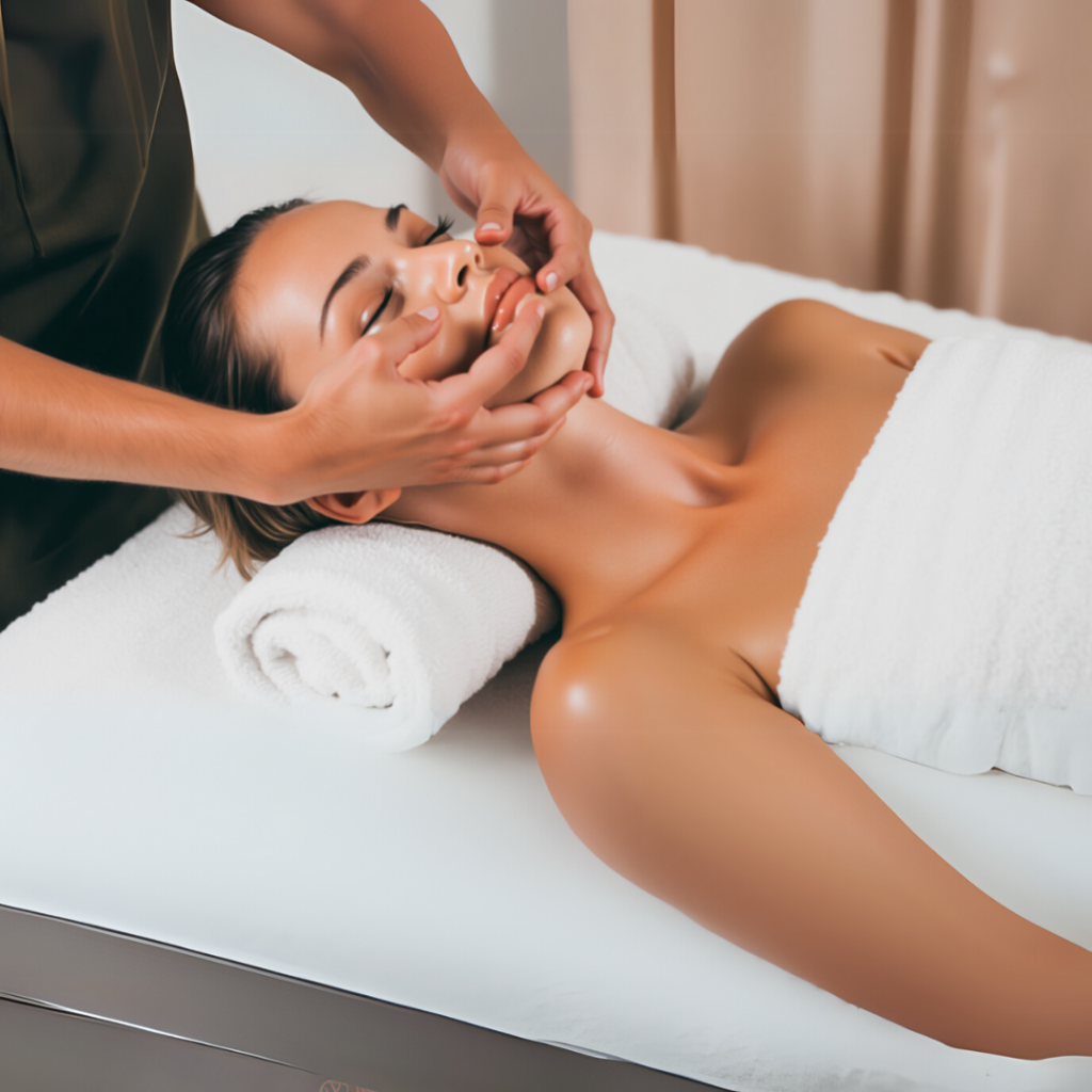 A lady getting a facial massage.