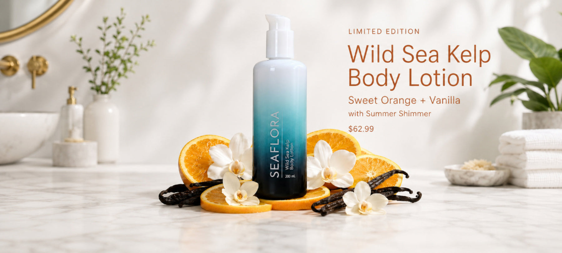 Limited Edition Wild Sea Kelp Body Lotion in Orange Vanilla with Summer Shimmer, shop now